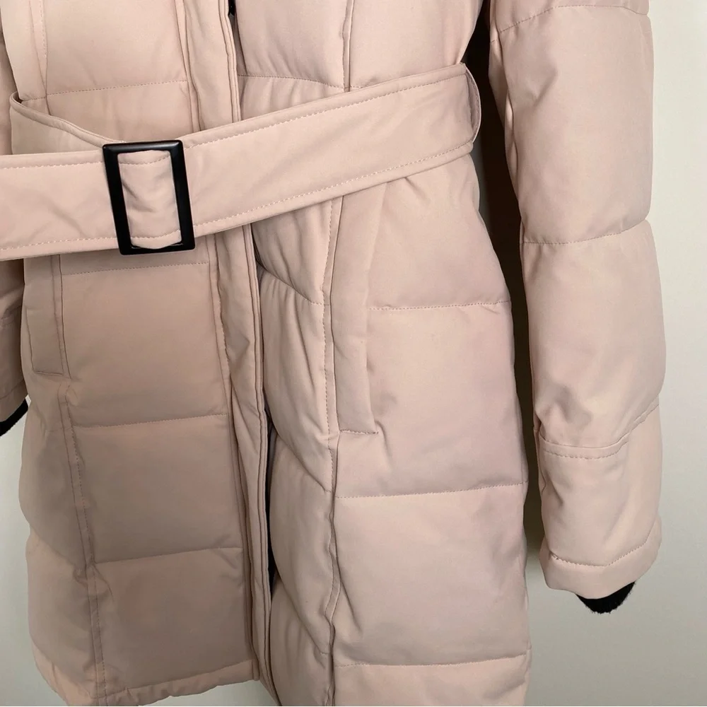 Sam Edelman Longline Belted Winter Puffer‎ Jacket Coat Blush Pink Size Small NWT